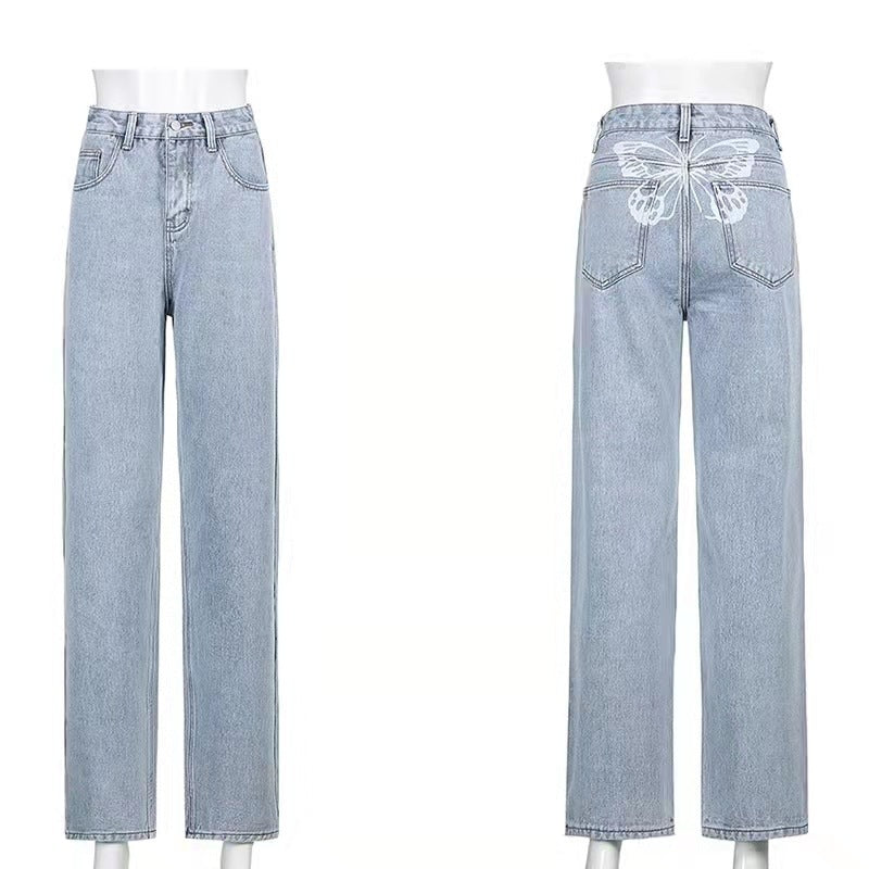 Printed Casual Street Hot Girl Fashion High Waist Jeans