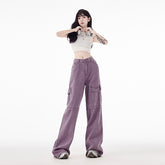 Purple Street Hot Girl Multi-pocket Workwear Jeans