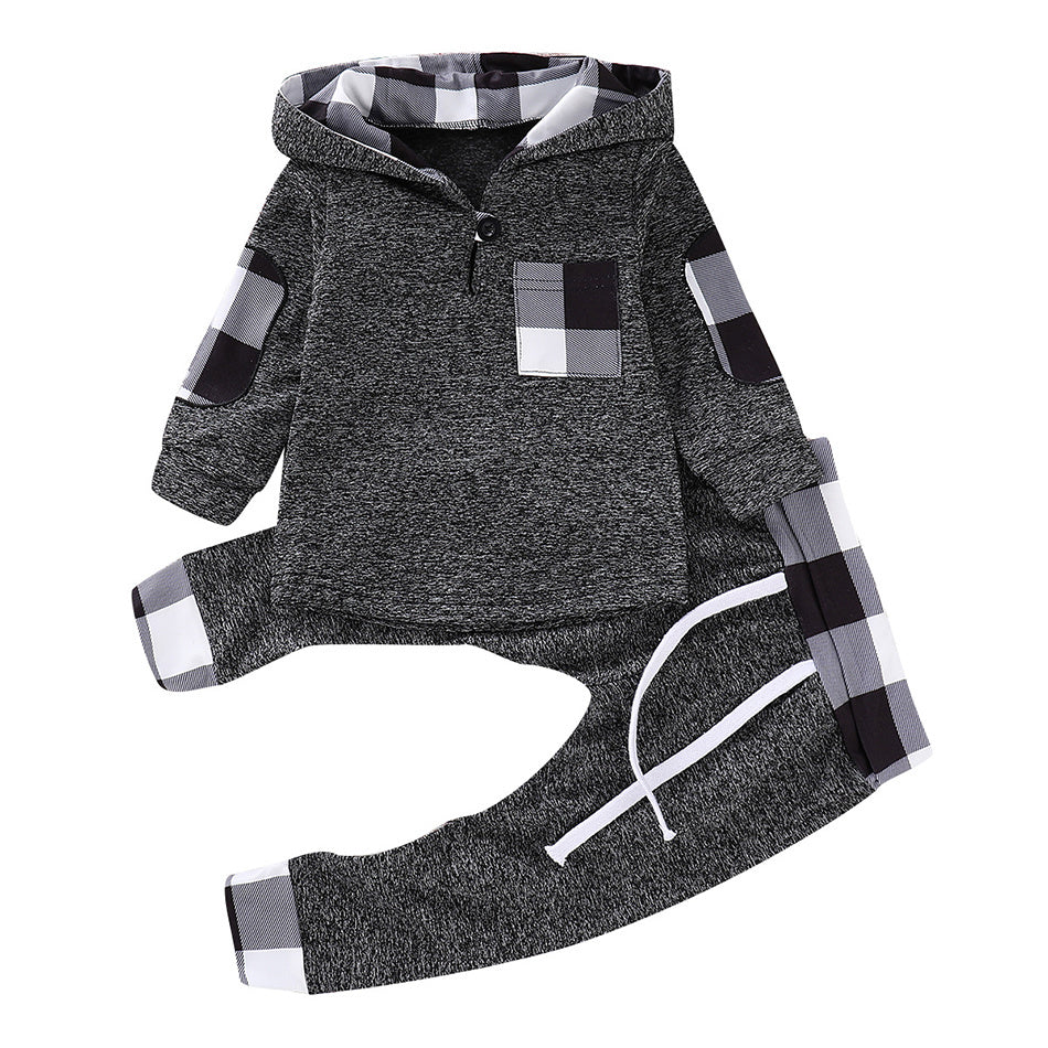 Multicolor embroidery Plaid Plush Hoodie suit