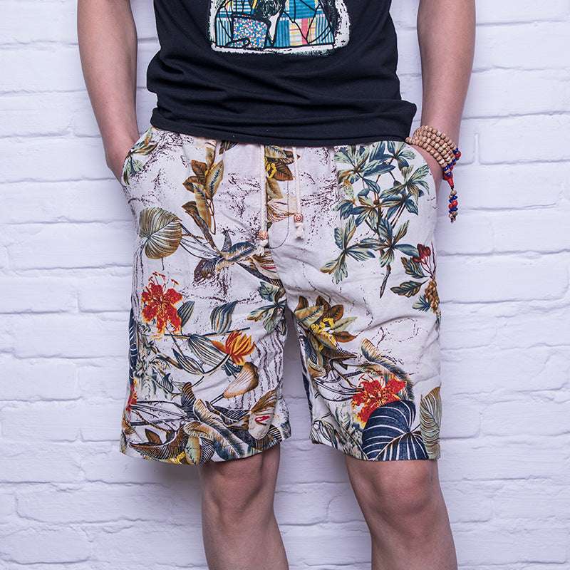 Linen printed five-minute shorts