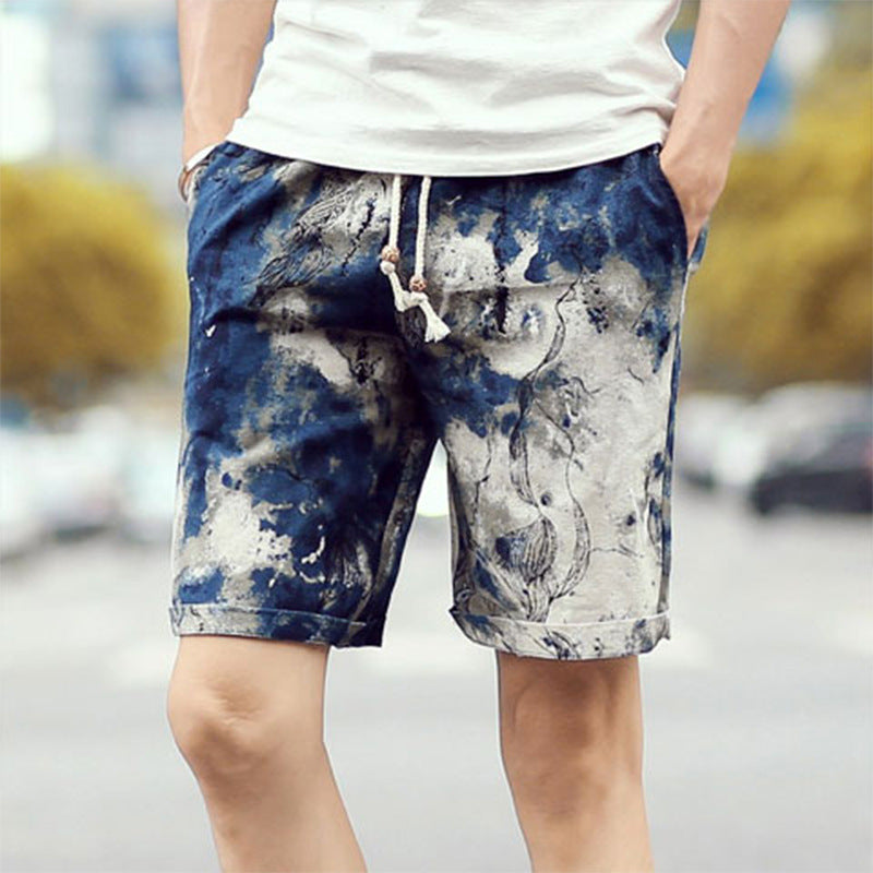 Linen printed five-minute shorts