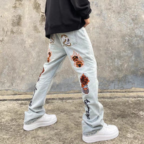 High Street Hip Hop Back Embroidered Jeans