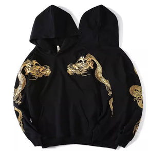 Autumn Winter High-end Hoodie Men's Pure Cotton Golden Dragon Embroidery Loose Hooded Trend Coat