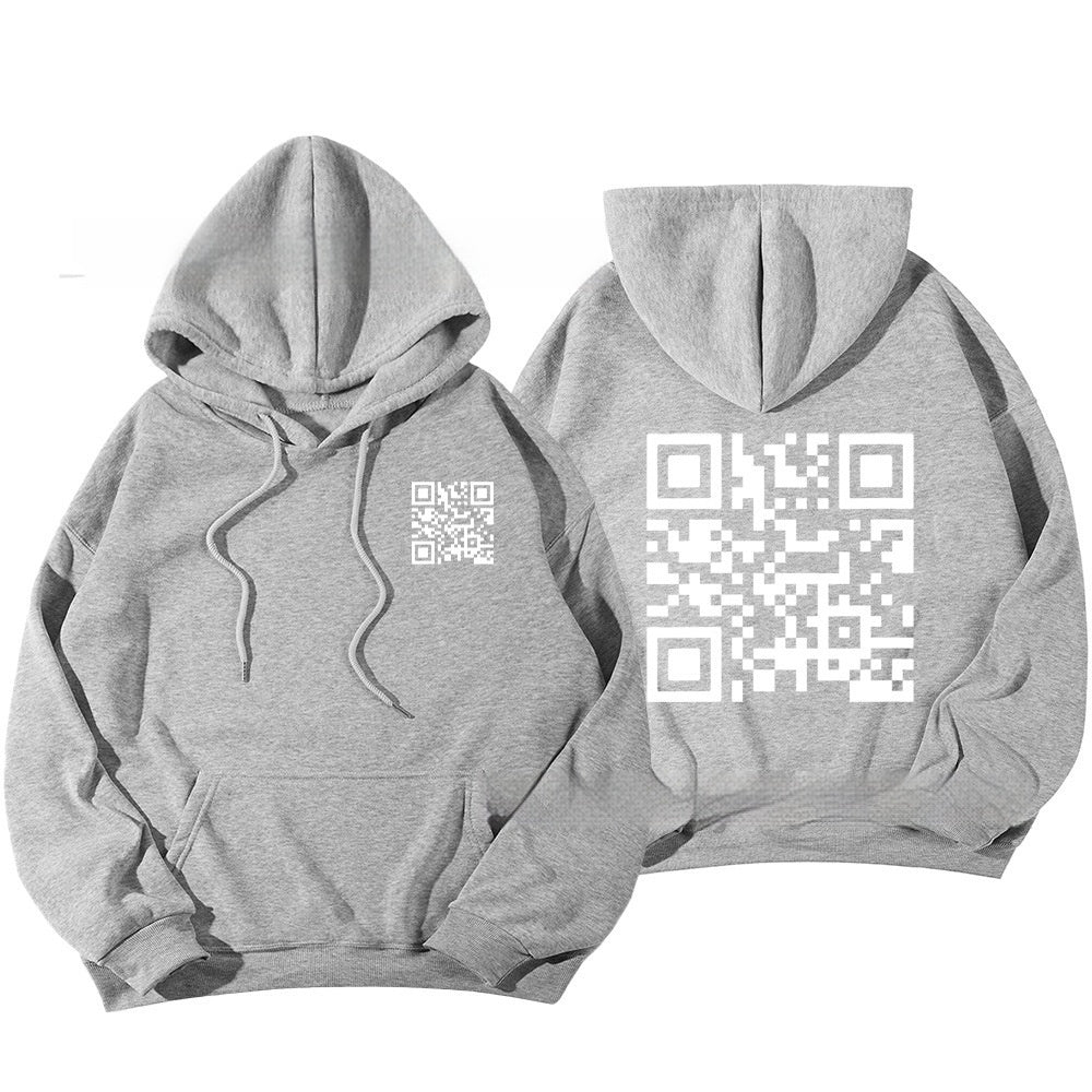 F K You QR Code Hoodie Cross-border European Code Plus Size Men's And Women's Same Fleece-lined QR Code Hoodie