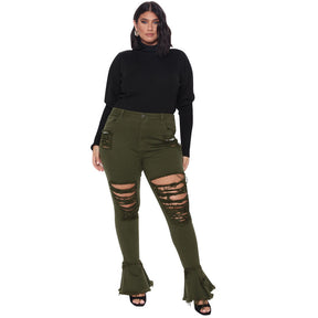 Trumpet Street Fashion Trend Ripped Plus Size Women's Jeans