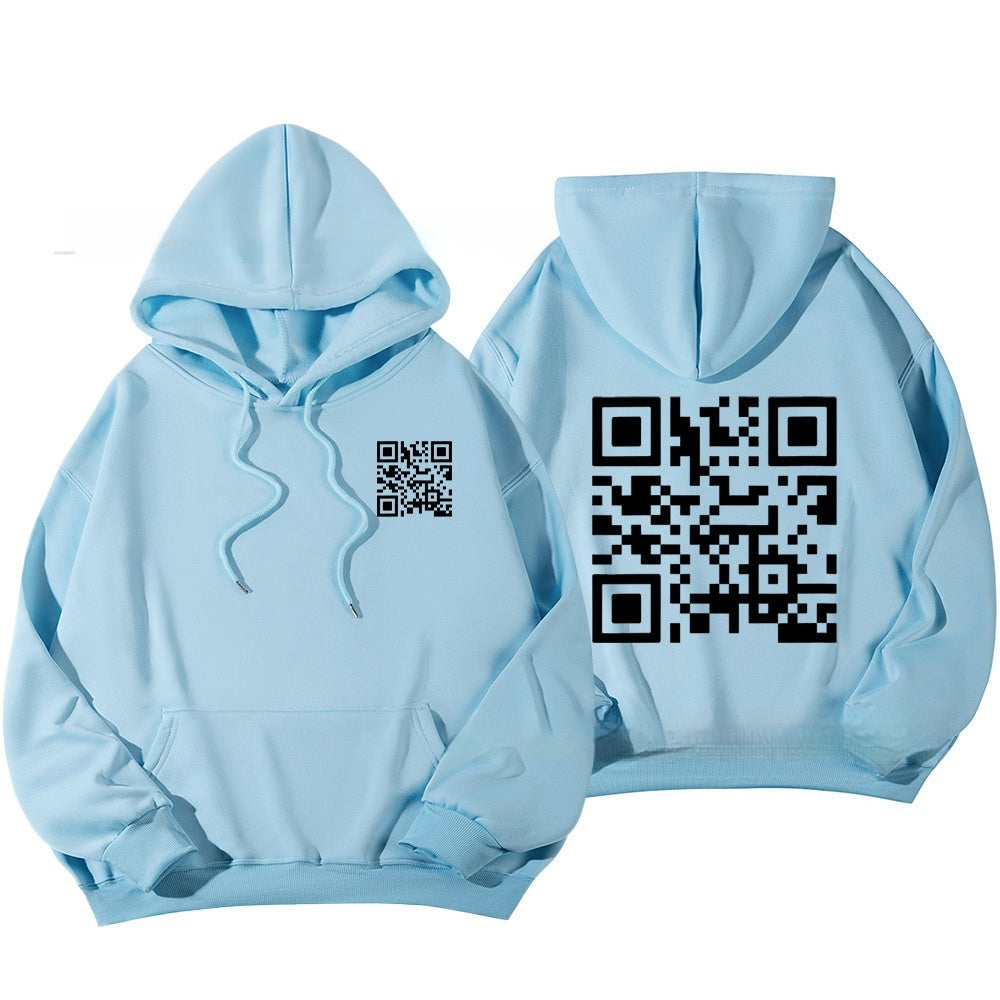 F K You QR Code Hoodie Cross-border European Code Plus Size Men's And Women's Same Fleece-lined QR Code Hoodie