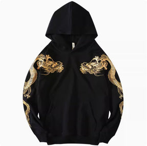 Autumn Winter High-end Hoodie Men's Pure Cotton Golden Dragon Embroidery Loose Hooded Trend Coat