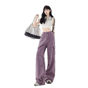 Purple Street Hot Girl Multi-pocket Workwear Jeans