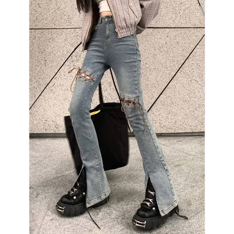 Ripped Pants Women's Trendy Fried Street Flared Slit Jeans