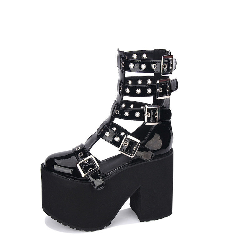 Punk Dark High Tube Cool Street Non-slip Belt Buckle Platform Women's Shoes