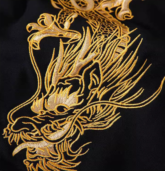 Autumn Winter High-end Hoodie Men's Pure Cotton Golden Dragon Embroidery Loose Hooded Trend Coat