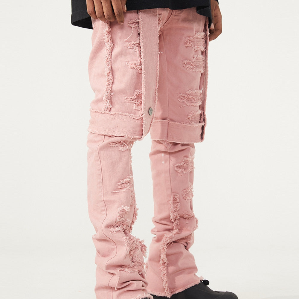 Strap Raw Hem Jeans Hip-hop Street Wear Heavy Pants