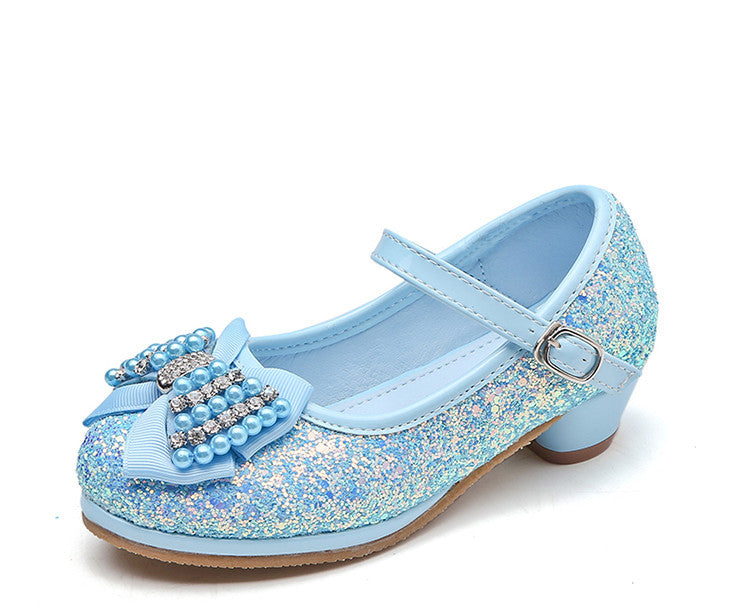 Children's bow high heel crystal shoes