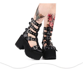 Punk Dark High Tube Cool Street Non-slip Belt Buckle Platform Women's Shoes