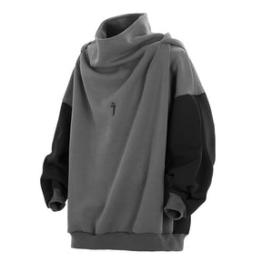 Functional Patchwork Stand-up Collar Hooded Sweater For Men And Women Couple