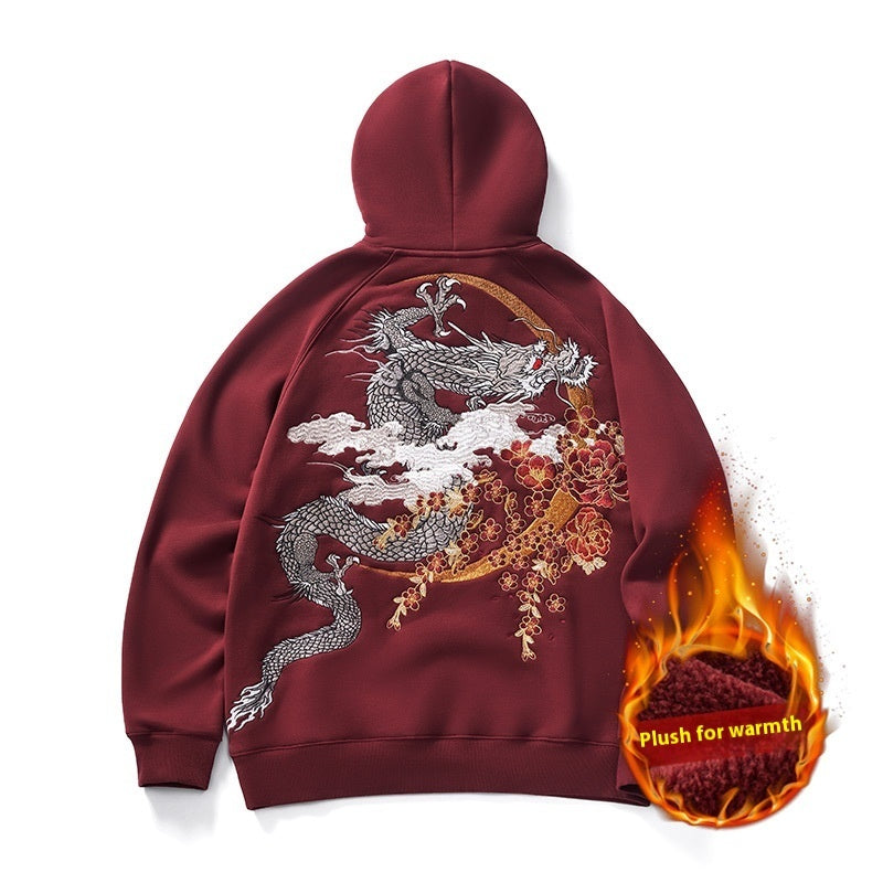 Autumn And Winter Heavy Industry Dragon Embroidered Hoodie Men