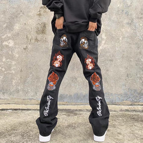 High Street Hip Hop Back Embroidered Jeans