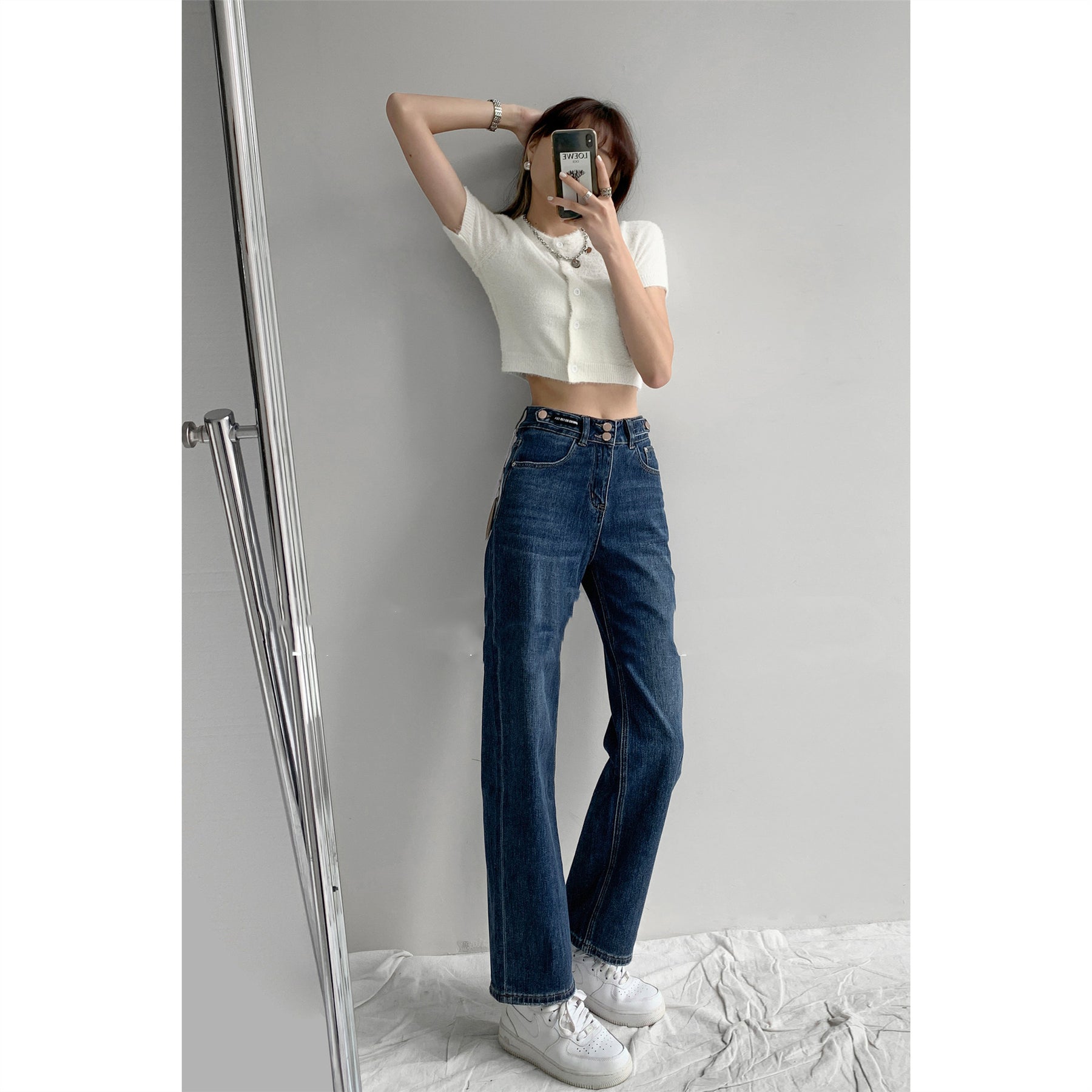 Street Hot Girl Style Multi-button Cropped Jeans