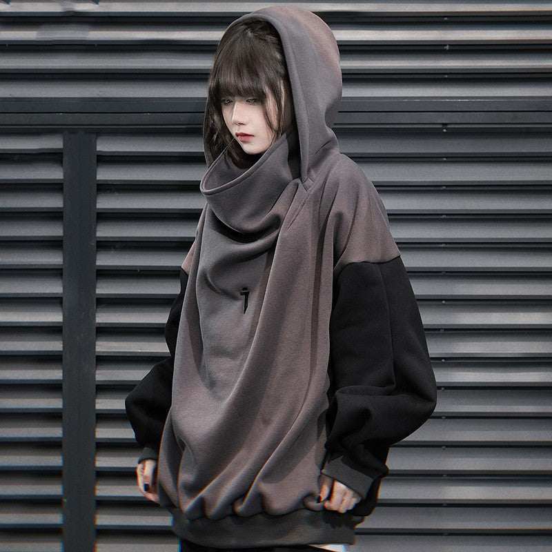 Functional Patchwork Stand-up Collar Hooded Sweater For Men And Women Couple