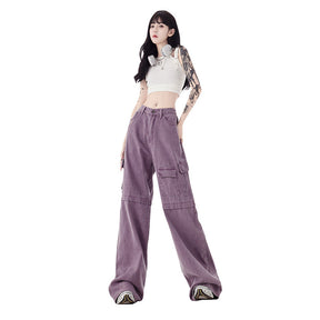 Purple Street Hot Girl Multi-pocket Workwear Jeans