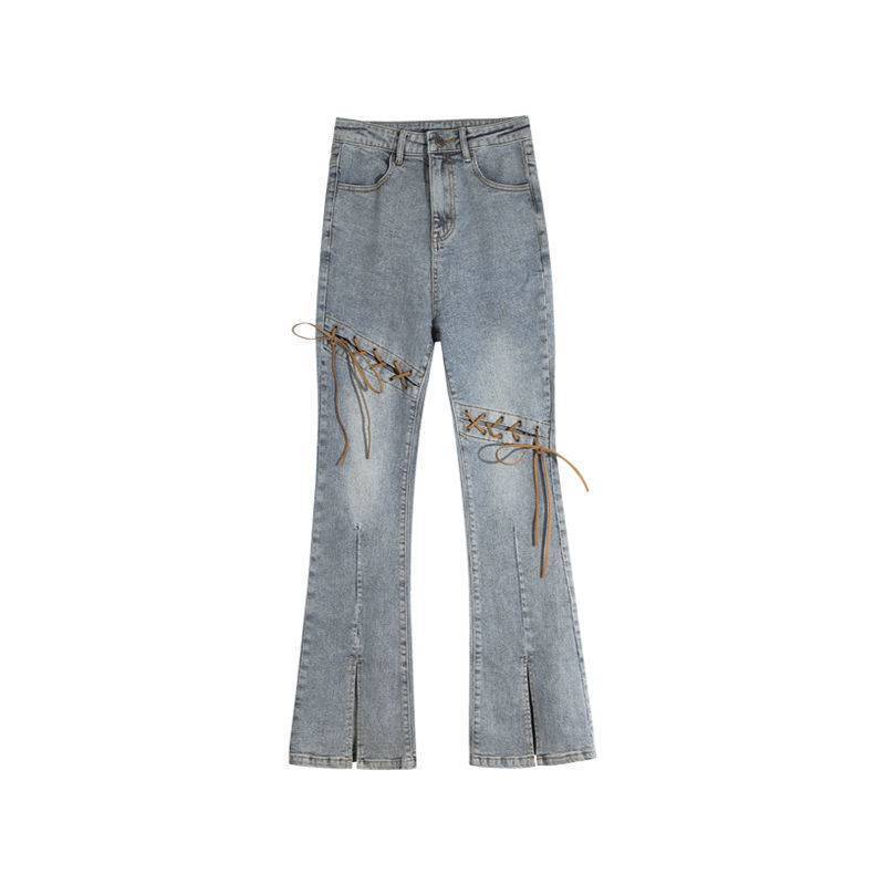 Ripped Pants Women's Trendy Fried Street Flared Slit Jeans