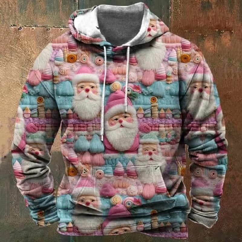 Printed Men's Cartoon Hooded Christmas Sweater