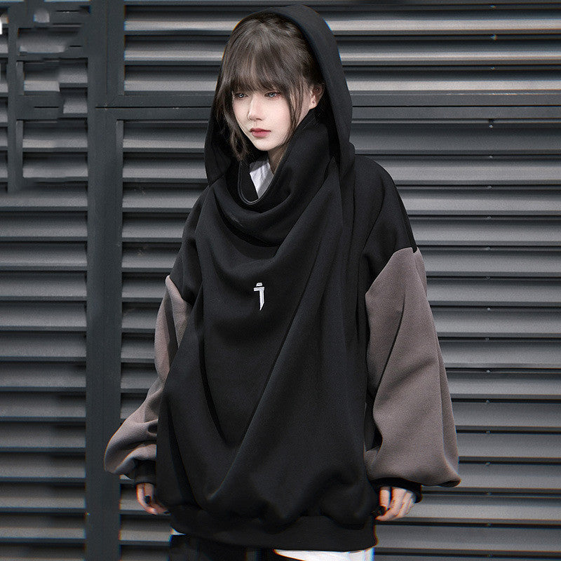 Functional Patchwork Stand-up Collar Hooded Sweater For Men And Women Couple